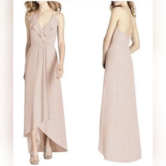 JENNY PACKHAM Ruffled Chiffon High-Low Gown NWOT size 2 Cameo/Pink - Picture 1 of 5